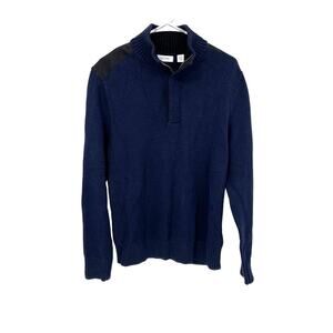 Calvin Klein 1/4 Zip Navy Blue Mock Neck Pullover Sweater Size M